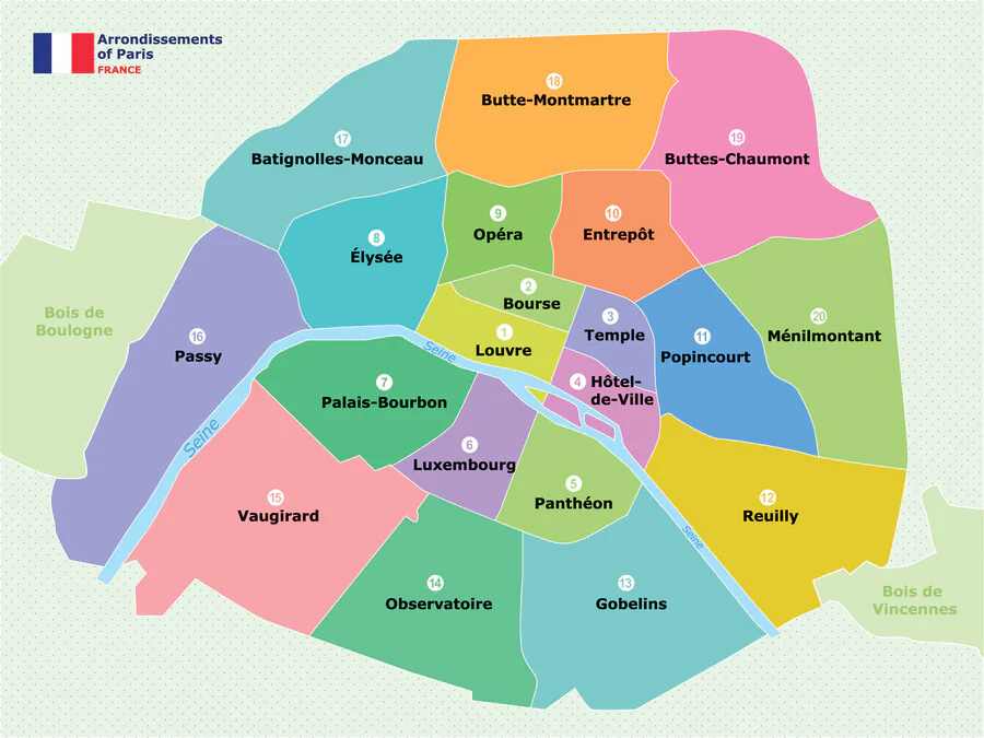 Carte des 20 arrondissements de Paris couverts par notre service de débarras d'appartement.