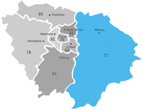Carte des zones d'intervention débarras ONLEVETOUT Paris Île-de-France