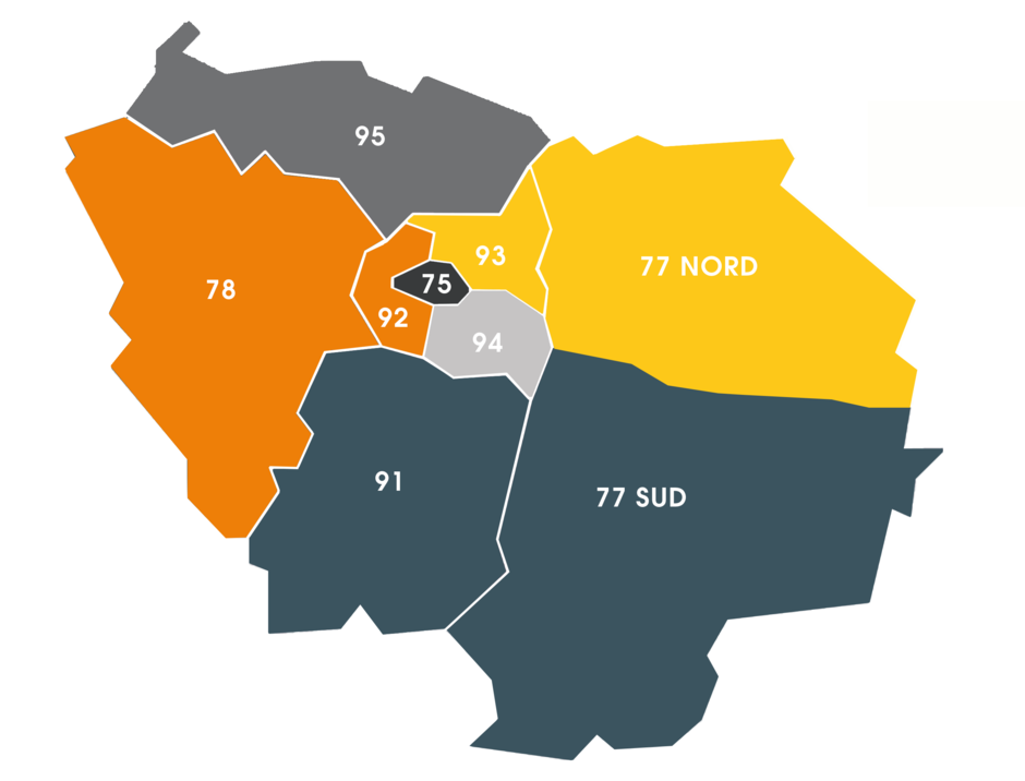 Carte complète zones intervention débarras Île-de-France ONLEVETOUT - Paris 75 et tous départements