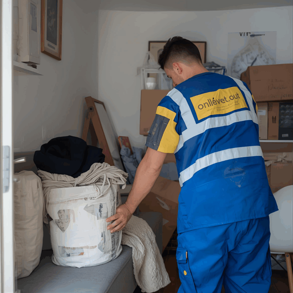 Notre équipe évacuant un meuble volumineux par les escaliers d'un immeuble parisien sans ascenseur.