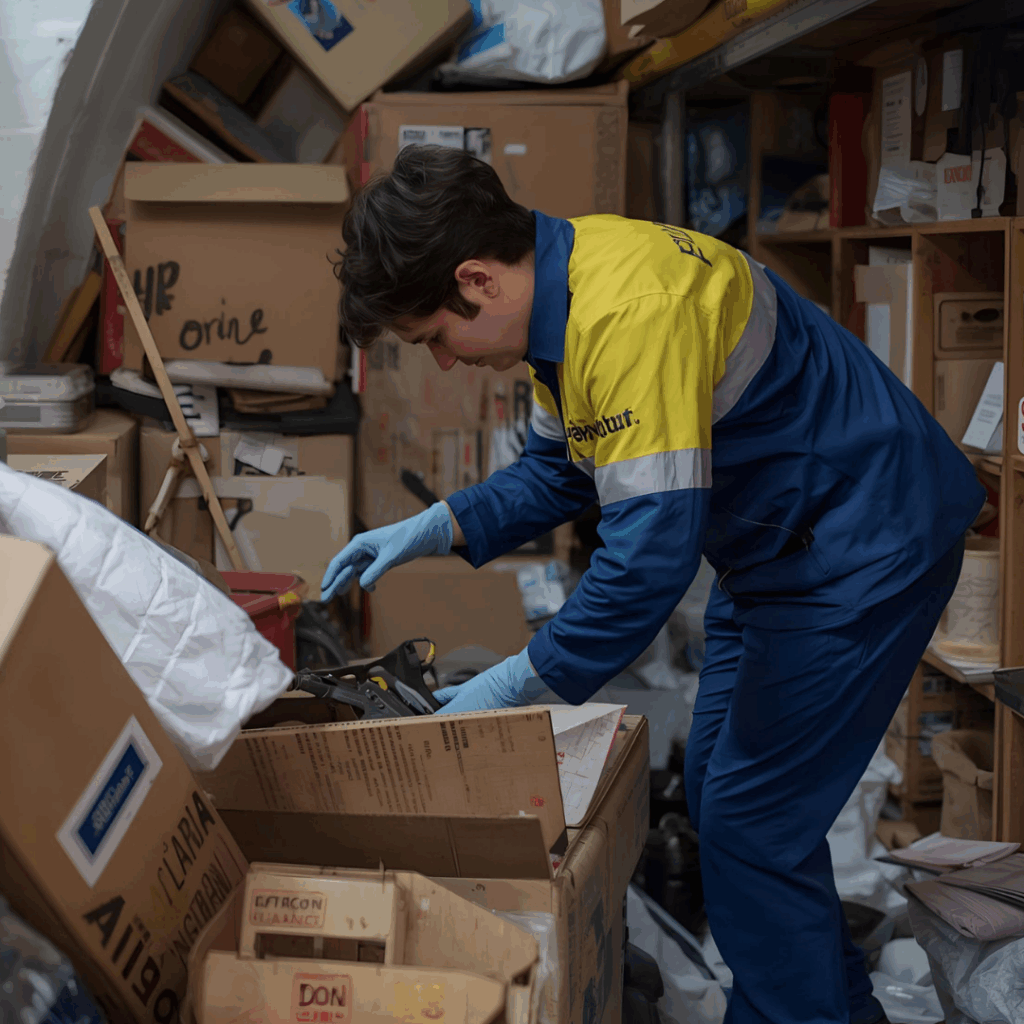Notre équipe évacuant des cartons d'un grenier avec un accès par échelle.